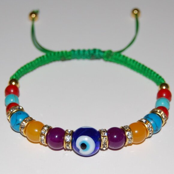 Evil Eye Bracelet,Multi Gemstones Bracelet,Hamsa Bracelet,Drawstring Bracelet - Picture 1 of 3